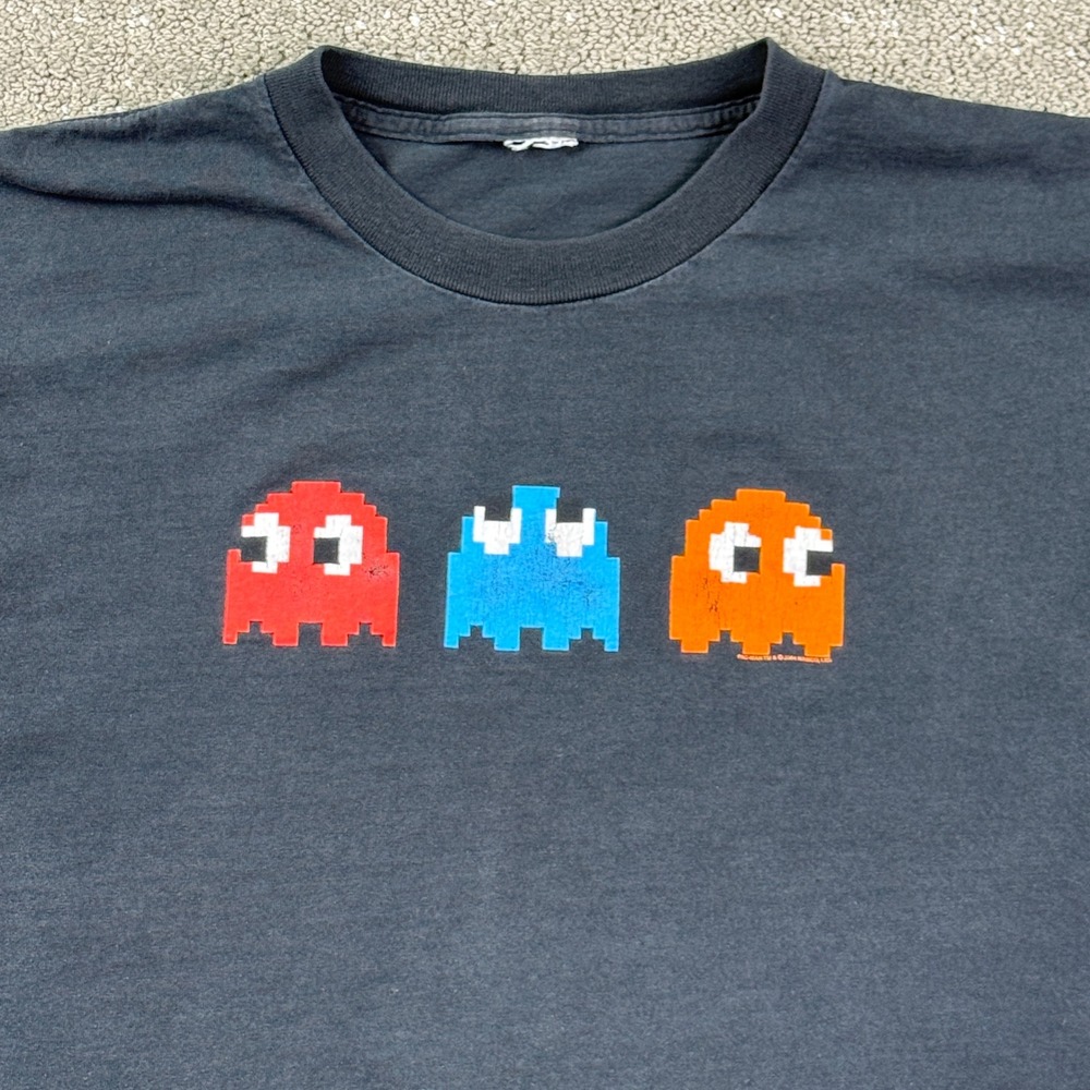 Vintage 2004 Pac Man Ghost T Shirt Mens XL Faded Black Namco Y2K Video Game